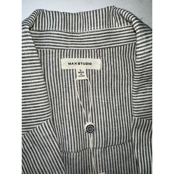 Max Studio Women’s Size Large Striped Linen Blend Blazer 3/4 Ruched Sleeves - Picture 6 of 8